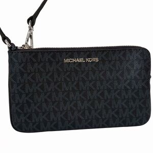Michael Kors MK Logo Wristlet Pouch Black Navy Zip Clutch